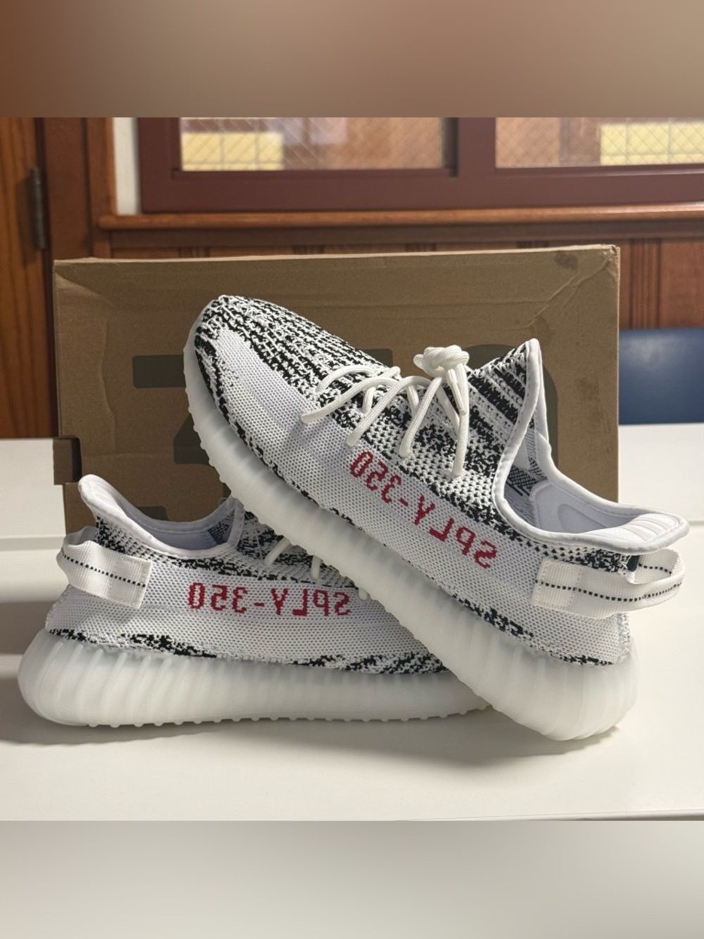 Adidas Zebra Yeezy Boost 350 V2 With Box White and Black with Red Lettering
